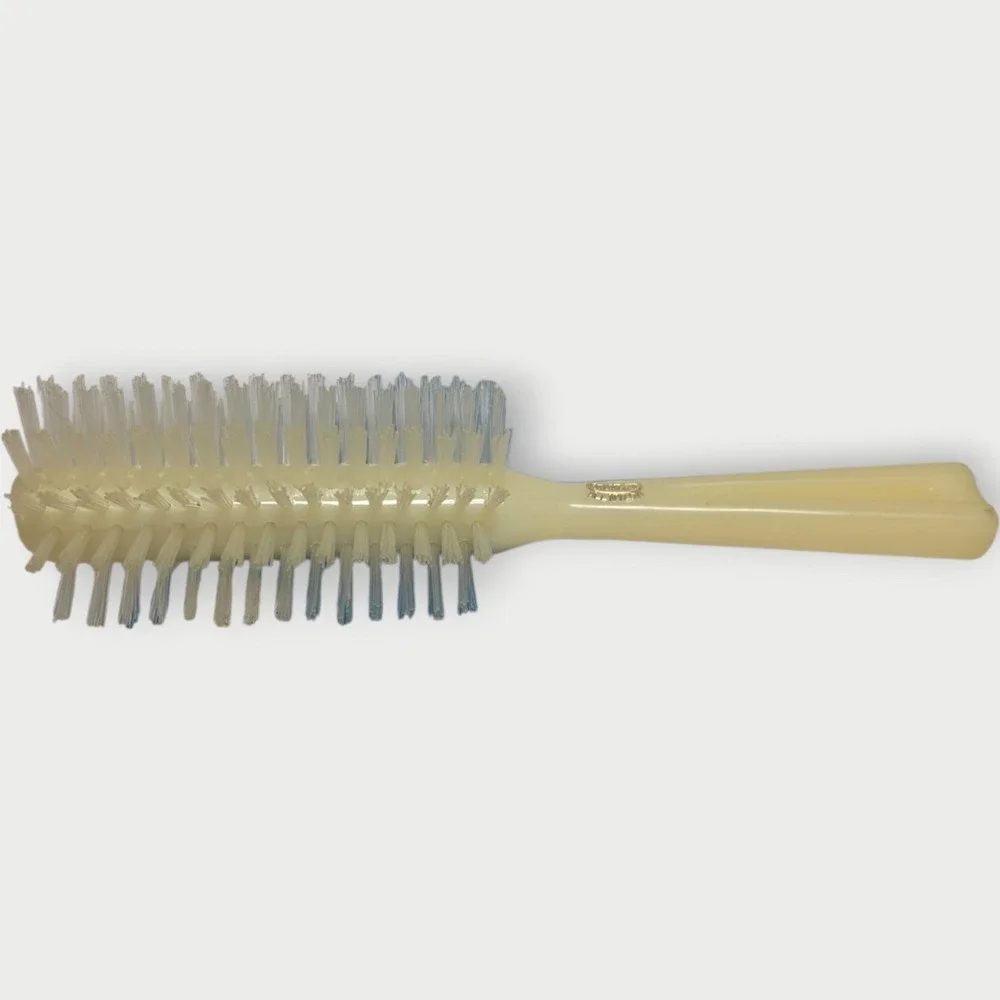 NEW Vintage STANLEY ROTARY Hairbrush Half Round Crescent BONE COLOR Nylon NOS